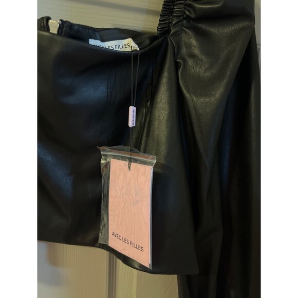 Avec Les‎ Filles Vegan Leather Puff Sleeve Cropped Top Size L Black NWT - Picture 6 of 14